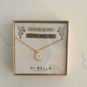 Gold Necklace with White Cross Pendant